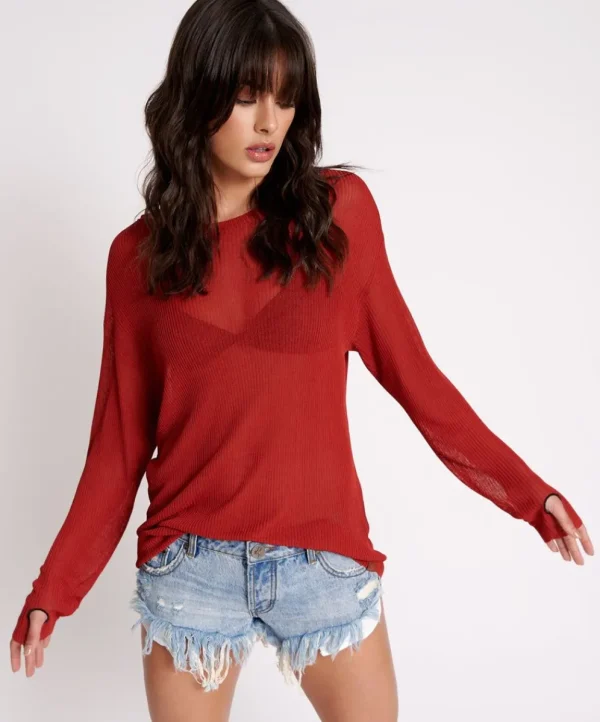 ONE TEASPOON Amity Sheer Rib Knit Top | Women Tops