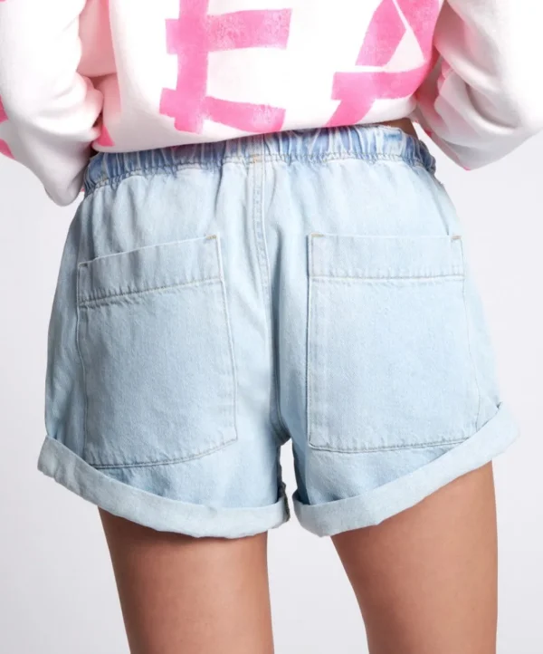 ONE TEASPOON Angel Blue Shabby Bandit Drawstring Boyfriend Shorts | Women Denim Shorts