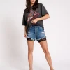 ONE TEASPOON Bay Blue Outlaws Mid Length Denim Shorts | Women Denim Shorts