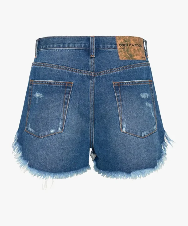 ONE TEASPOON Bay Blue Outlaws Mid Length Denim Shorts | Women Denim Shorts