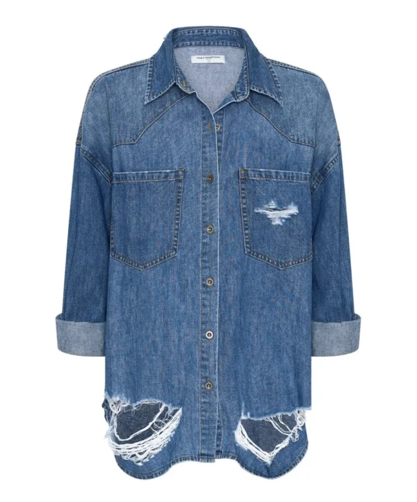 ONE TEASPOON Bay Blue Oversized Revolver Shirt | Women Shirts