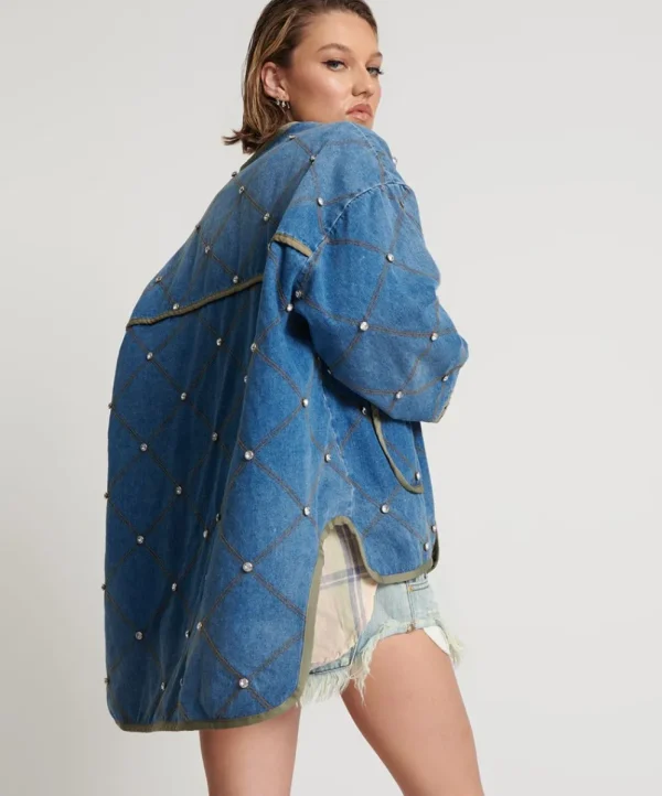 ONE TEASPOON Bay Blue Quilted Crystal Studded Jacket | Women Jackets