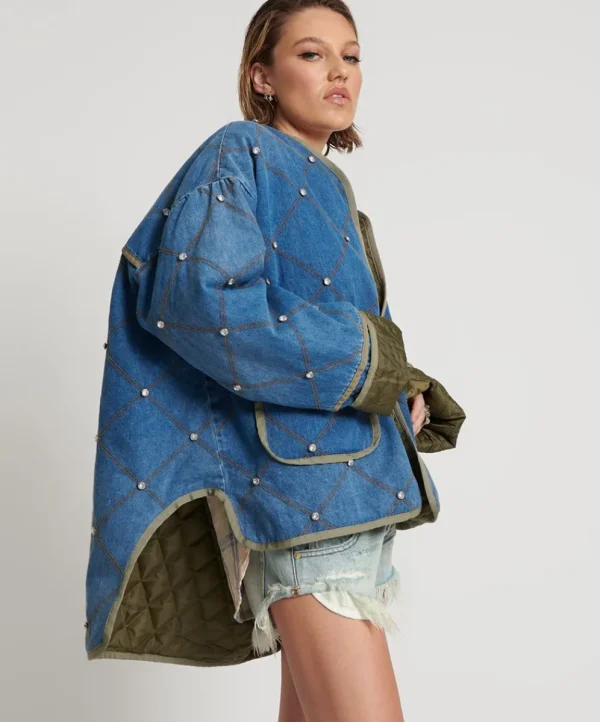 ONE TEASPOON Bay Blue Quilted Crystal Studded Jacket | Women Jackets