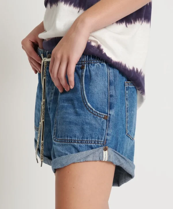 ONE TEASPOON Bay Blue Shabby Bandit Drawstring Boyfriend Shorts | Women Denim Shorts