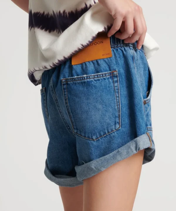 ONE TEASPOON Bay Blue Shabby Bandit Drawstring Boyfriend Shorts | Women Denim Shorts