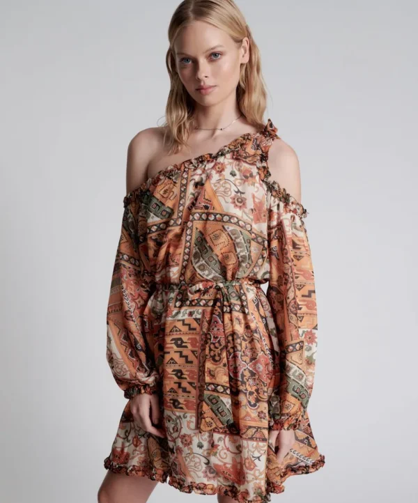 ONE TEASPOON Bazaar Paisley One Shoulder Dress | Women Mini Dresses