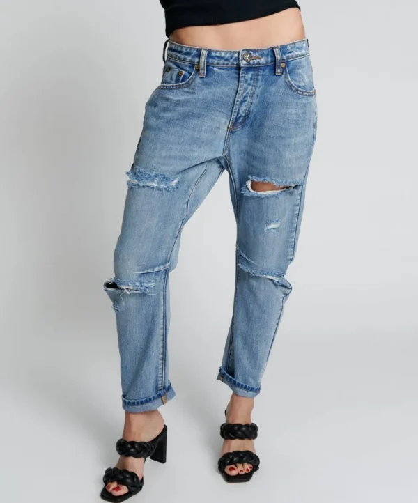 ONE TEASPOON Berlin Blue Messed Up Saints Boyfriend Pants | Women Denim Jeans