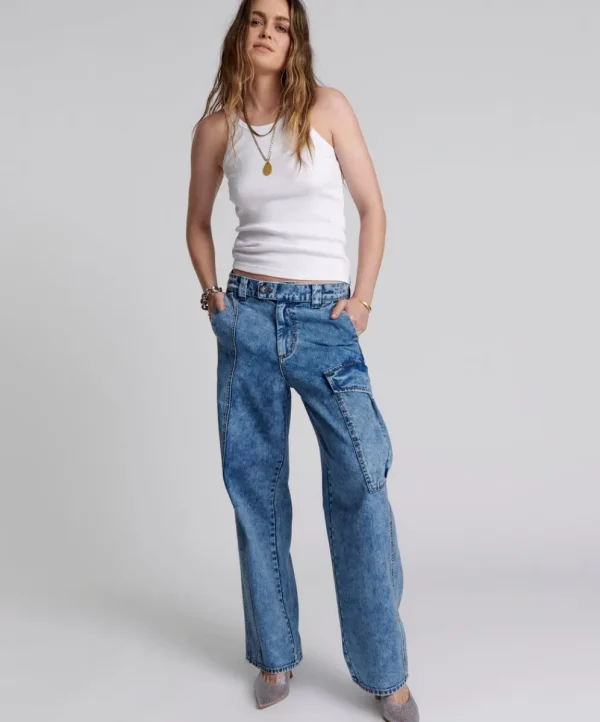 ONE TEASPOON Berlin Blue New Fiction Wide Leg Cargo Jeans | Women Denim Jeans