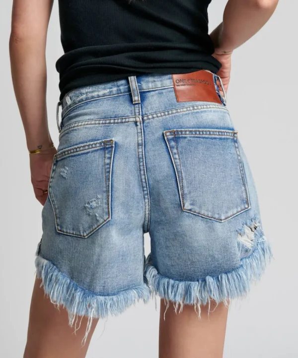 ONE TEASPOON Berlin Blue Truckers Mid Waist Relaxed Shorts | Women Denim Shorts