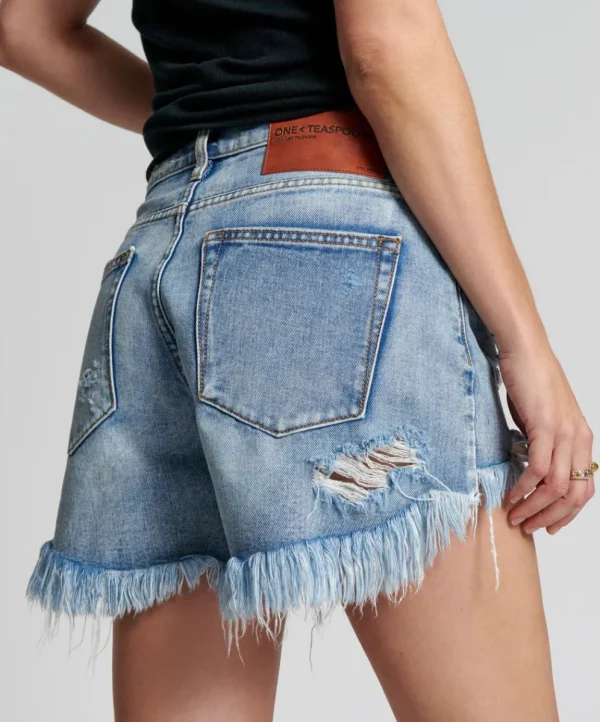 ONE TEASPOON Berlin Blue Truckers Mid Waist Relaxed Shorts | Women Denim Shorts