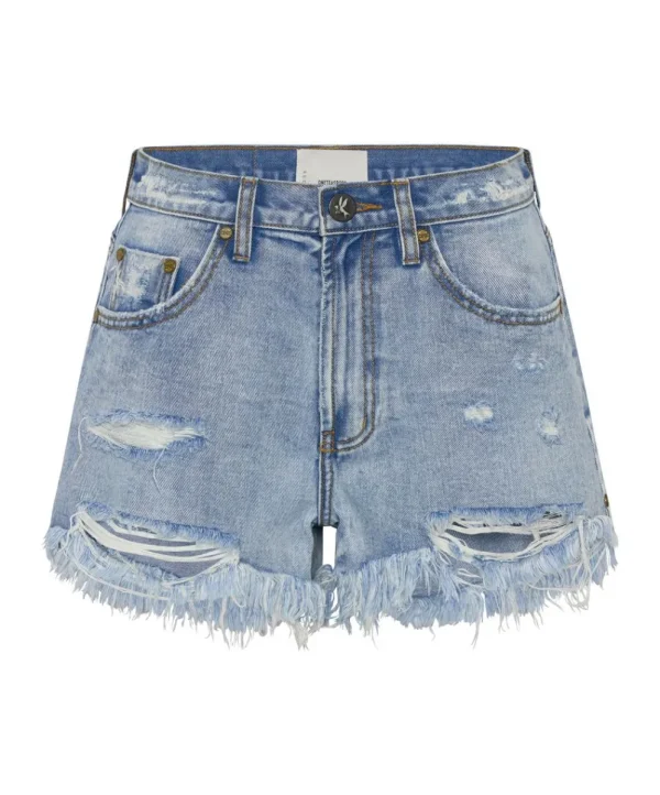 ONE TEASPOON Berlin Blue Truckers Mid Waist Relaxed Shorts | Women Denim Shorts