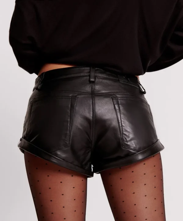 ONE TEASPOON Black Crystal Embellished Low Waist Leather Bandit Shorts | Women Bottoms