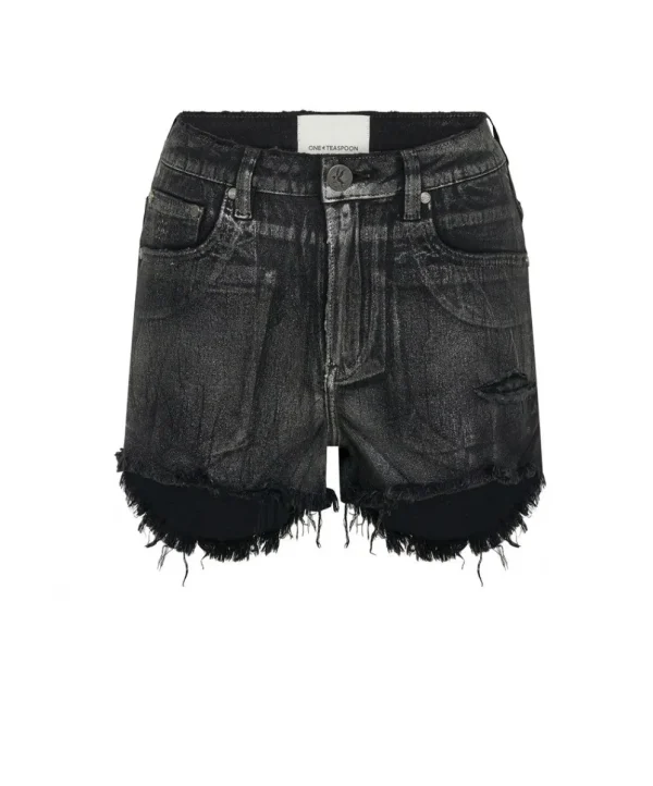 ONE TEASPOON Black Foil Bonitas High Waist Denim Shorts | Women Denim Shorts