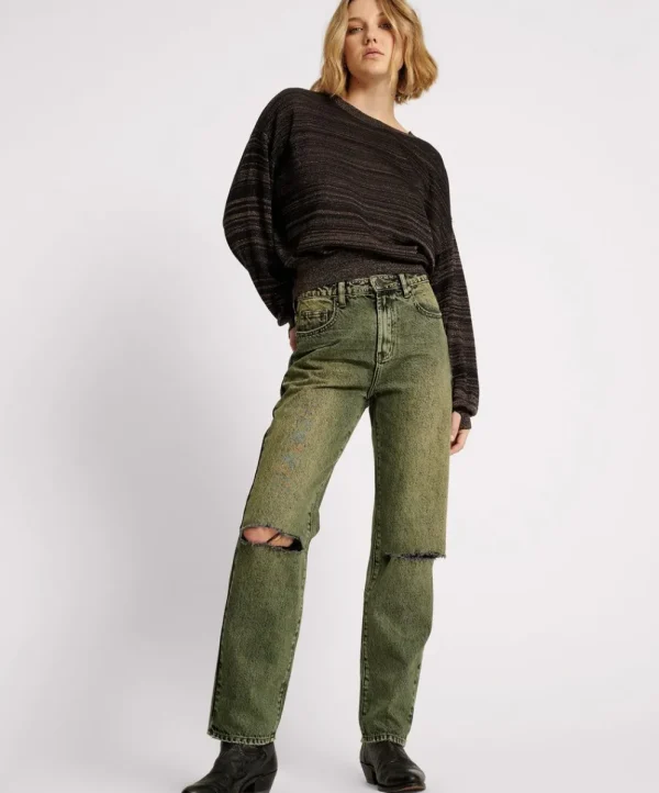 ONE TEASPOON Black Khaki Awesome Baggies High Waist Straight Leg Jeans | Women Denim Jeans