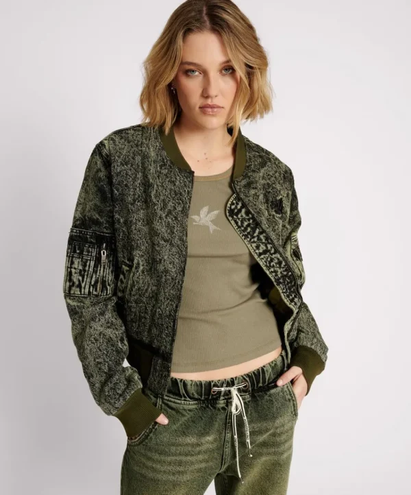 ONE TEASPOON Black Khaki Denim Bomber Jacket | Women Jackets