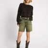 ONE TEASPOON Black Khaki Jackson Mid Waist Wide Leg Shorts | Women Denim Shorts