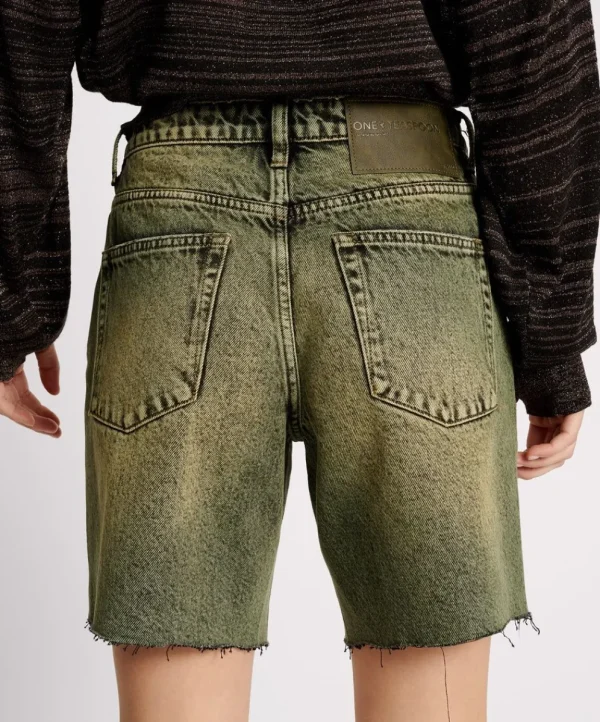 ONE TEASPOON Black Khaki Jackson Mid Waist Wide Leg Shorts | Women Denim Shorts