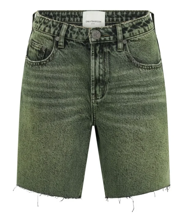 ONE TEASPOON Black Khaki Jackson Mid Waist Wide Leg Shorts | Women Denim Shorts