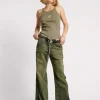 ONE TEASPOON Black Khaki Roadhouse Wide Leg Drawstring Jeans | Women Denim Jeans