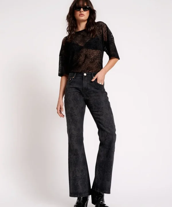 ONE TEASPOON Black Lace Charlie Slim High Waist Bootcut Jeans | Women Denim Jeans