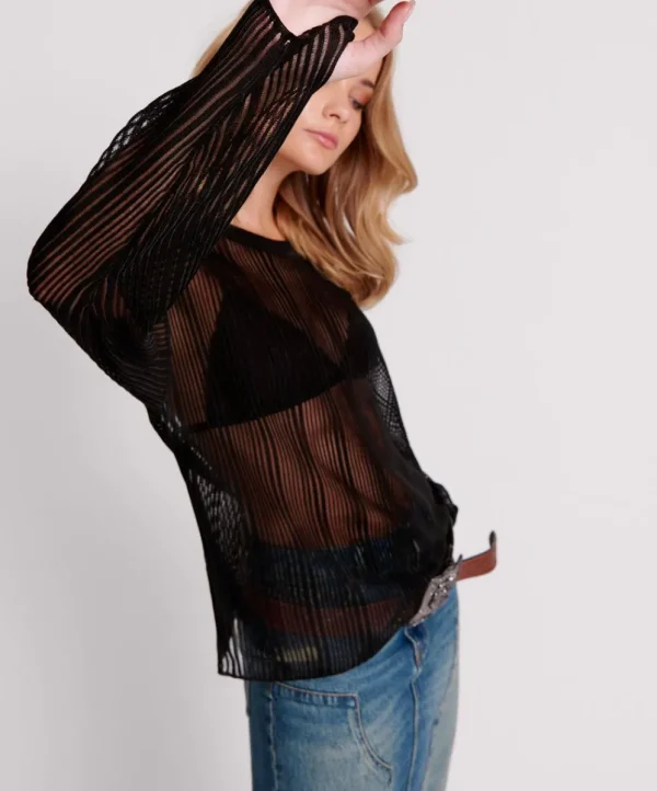 ONE TEASPOON Black Ladder Stripe Sheer Knit Sweater | Women Tops