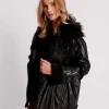 ONE TEASPOON Black Leather Faux Fur Aviator Jacket | Women Leather Jackets