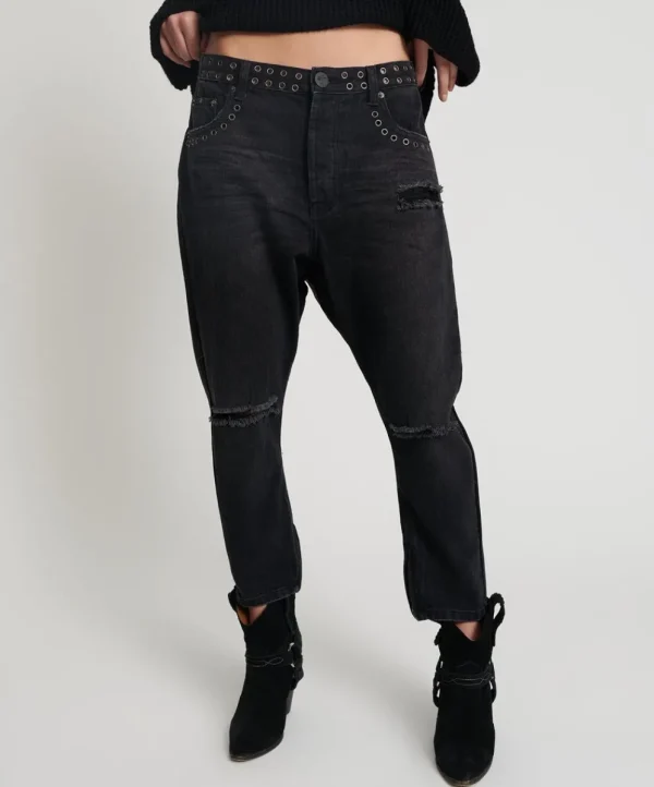 ONE TEASPOON Black Oak Kingpins Cropped Boyfriend Jeans | Women Denim Jeans