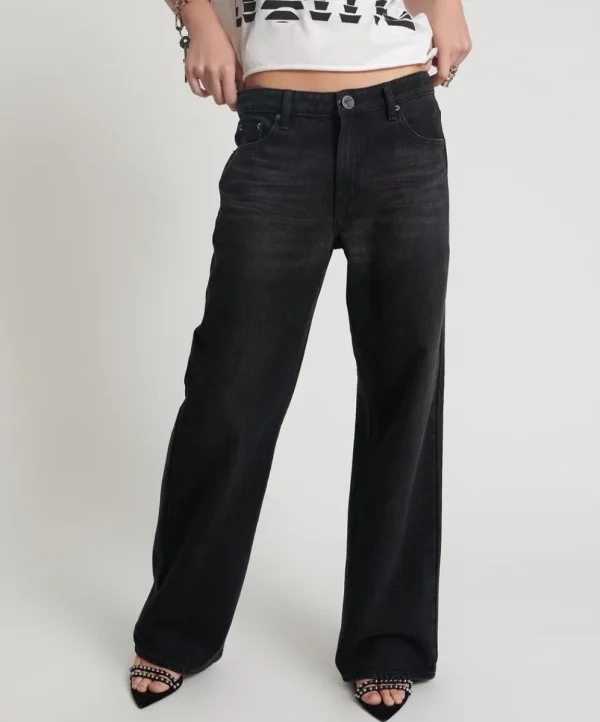 ONE TEASPOON Black Oak Low Riders Low Waist Wide Leg Jeans | Women Denim Jeans