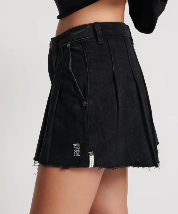 ONE TEASPOON Black Oak Pleated Micro Mini Skirt | Women Denim Skirts