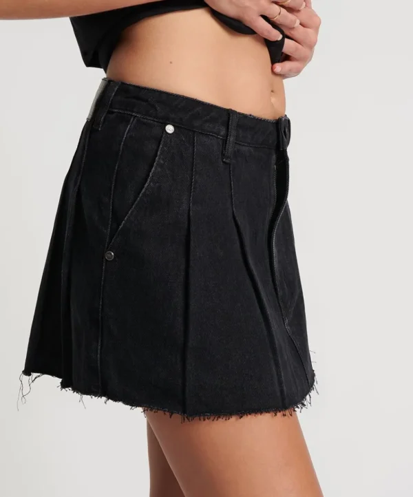 ONE TEASPOON Black Oak Pleated Micro Mini Skirt | Women Denim Skirts