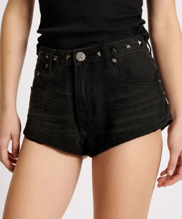 ONE TEASPOON Black Oak Studded The One Denim Shorts | Women Denim Shorts