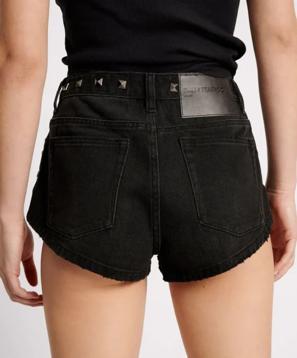 ONE TEASPOON Black Oak Studded The One Denim Shorts | Women Denim Shorts