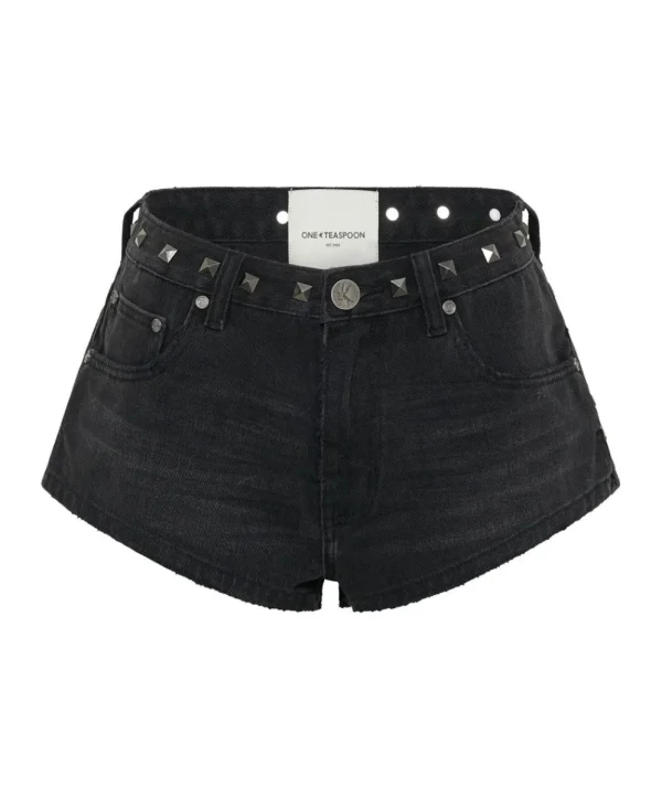 ONE TEASPOON Black Oak Studded The One Denim Shorts | Women Denim Shorts