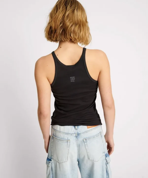 ONE TEASPOON Black Fine Rib Singlet | Women Tees & Tanks