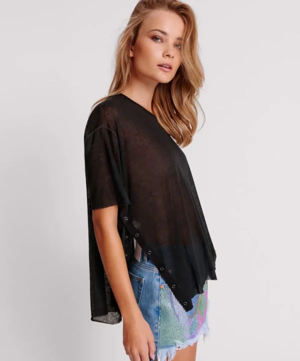 ONE TEASPOON Black Split Seam Tee | Women Tops