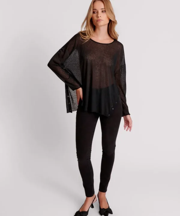 ONE TEASPOON Black Split Side Long Sleeve Tee | Women Tops