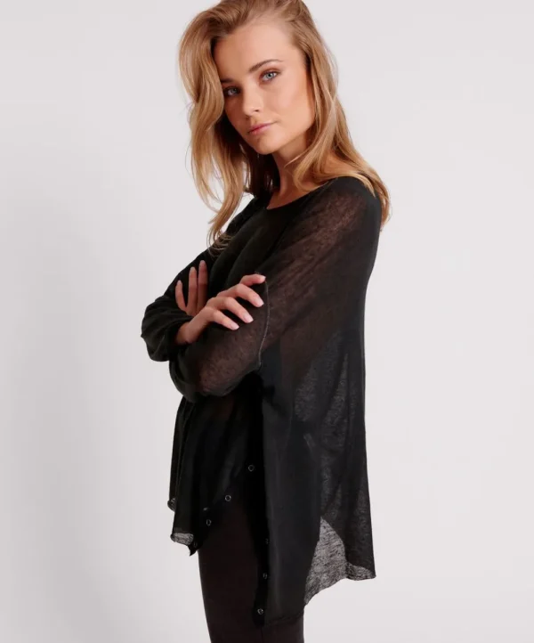 ONE TEASPOON Black Split Side Long Sleeve Tee | Women Tops