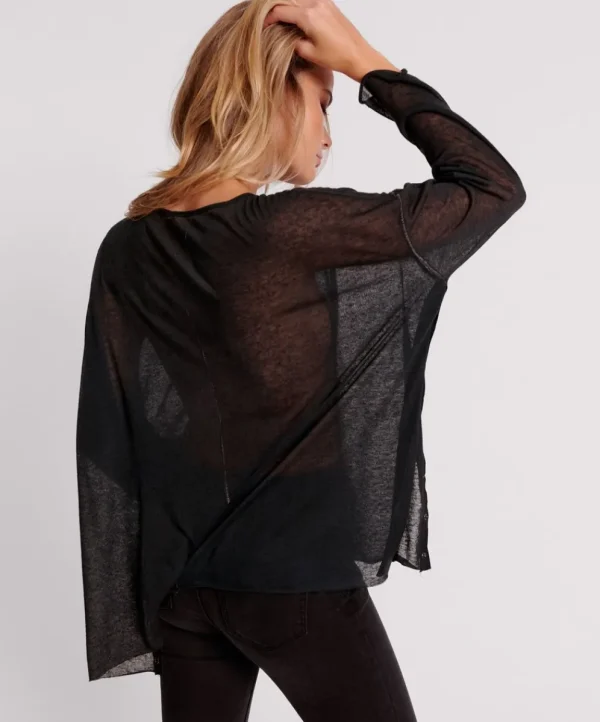 ONE TEASPOON Black Split Side Long Sleeve Tee | Women Tops