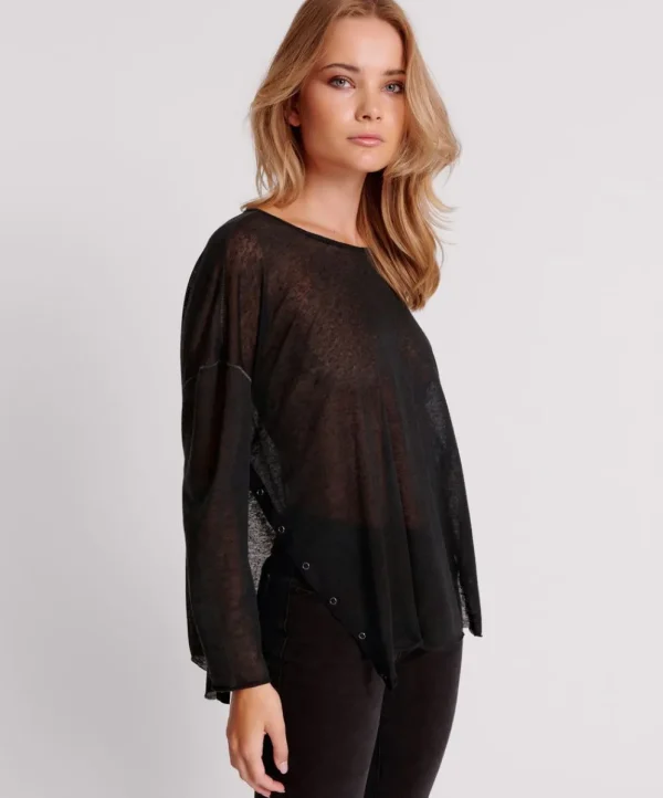 ONE TEASPOON Black Split Side Long Sleeve Tee | Women Tops