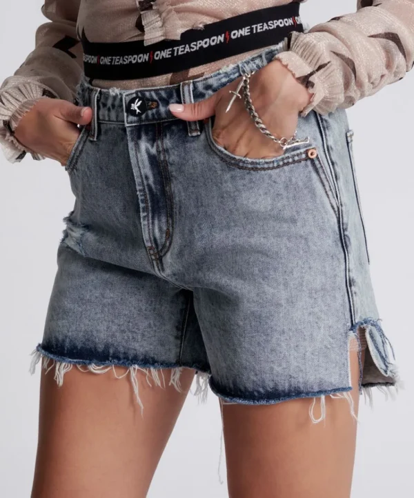 ONE TEASPOON Blue Blossom Legend High Waist Mom Shorts | Women Denim Shorts