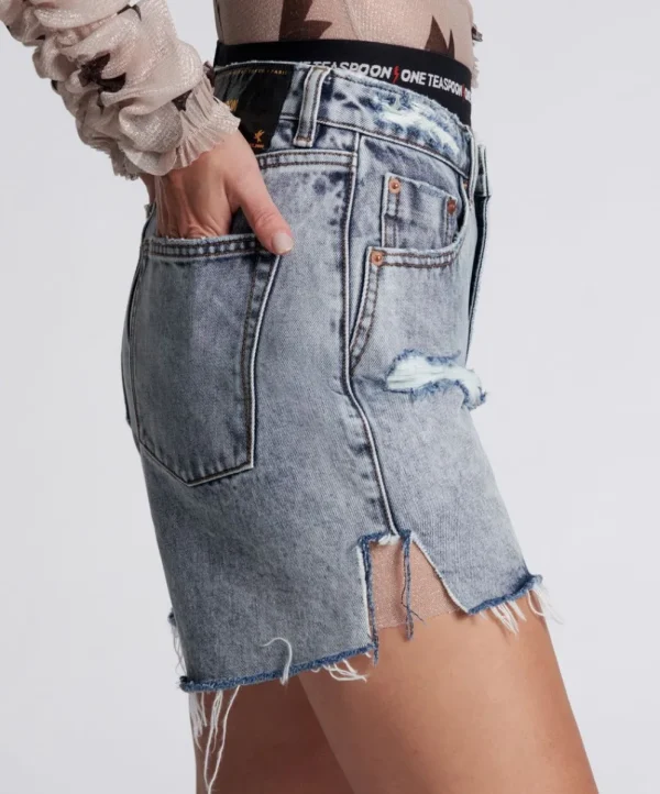 ONE TEASPOON Blue Blossom Legend High Waist Mom Shorts | Women Denim Shorts