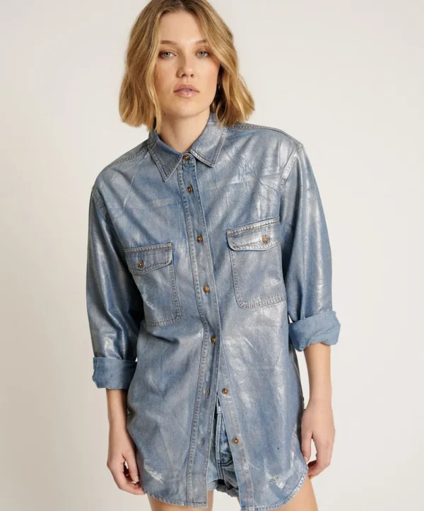 ONE TEASPOON Blue Future Everyday Denim Shirt | Women Shirts