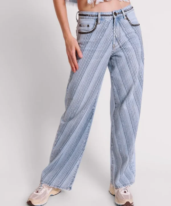 ONE TEASPOON Blue Galaxy Jackson Mid Waist Wide Leg Jeans | Women Denim Jeans