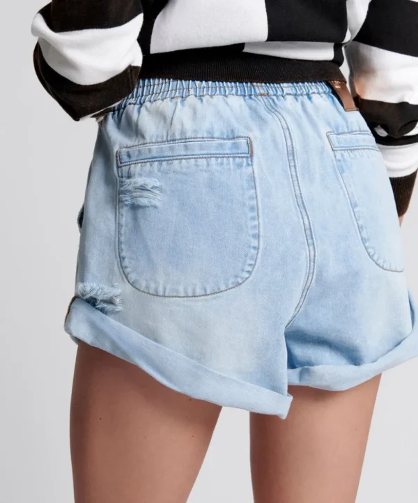 ONE TEASPOON Blue Latte Hunters Mid Length Relaxed Shorts | Women Denim Shorts