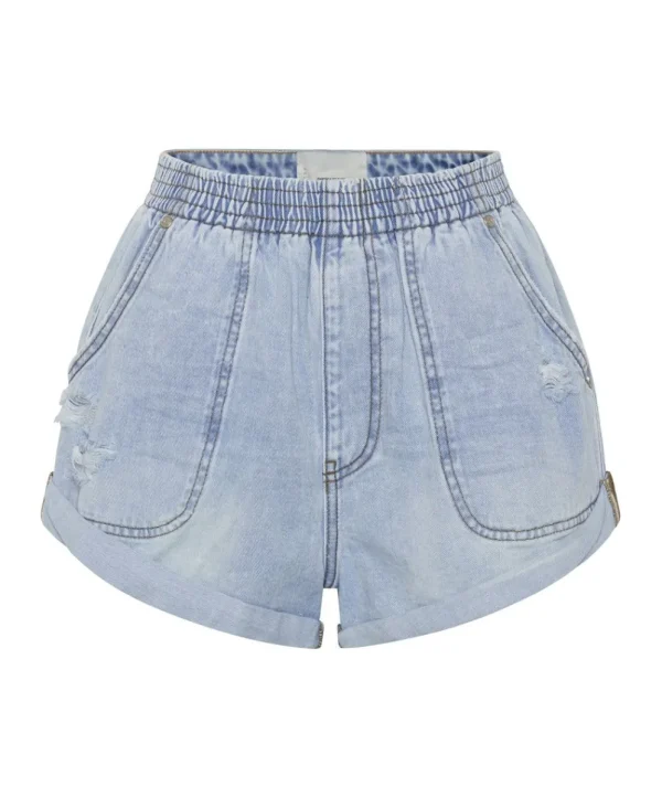 ONE TEASPOON Blue Latte Hunters Mid Length Relaxed Shorts | Women Denim Shorts