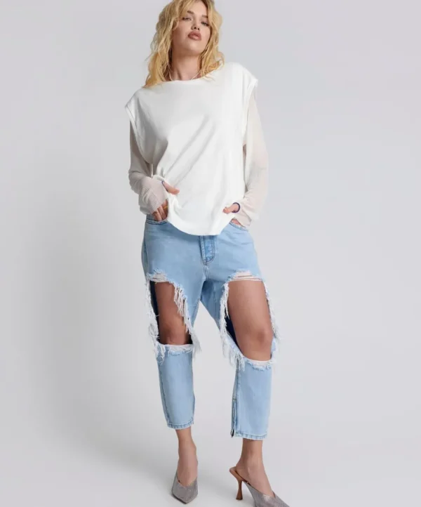 ONE TEASPOON Blue Latte Kingpins Cropped Boyfriend Jeans | Women Denim Jeans