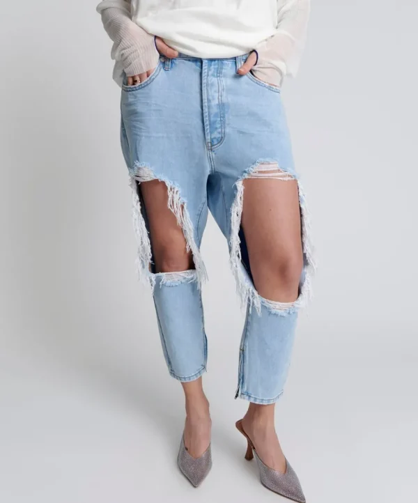 ONE TEASPOON Blue Latte Kingpins Cropped Boyfriend Jeans | Women Denim Jeans