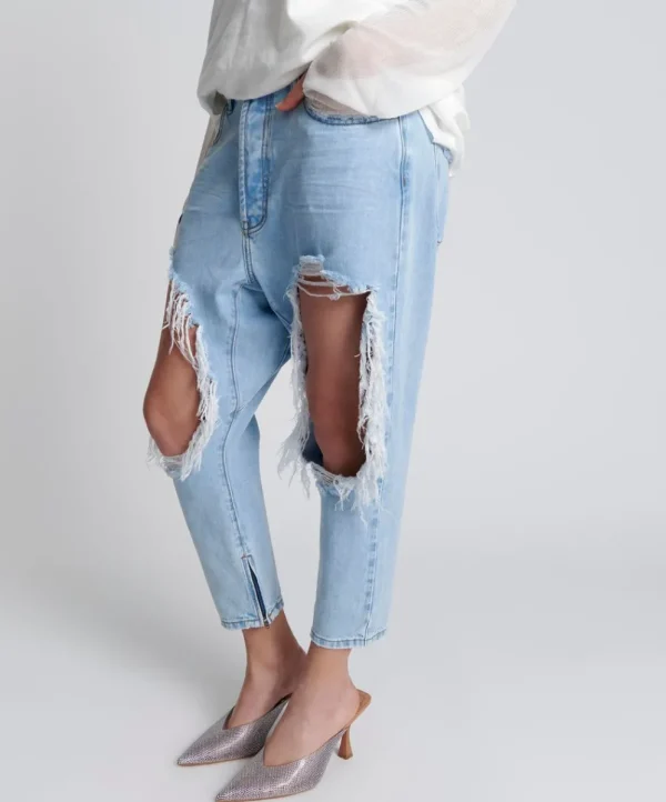 ONE TEASPOON Blue Latte Kingpins Cropped Boyfriend Jeans | Women Denim Jeans