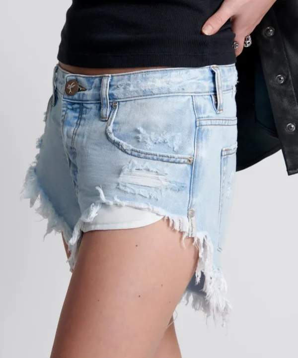 ONE TEASPOON Blue Latte Rollers Denim Shorts | Women Denim Shorts