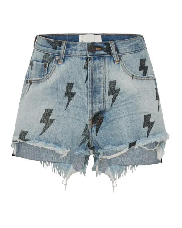 ONE TEASPOON Blue Lightning Le Wolves Mid Length Denim Shorts | Women Denim Shorts